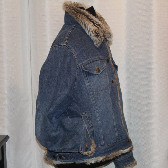 JEAN JACKET Fabio Faux Fur Lined Blue Denim Jacket Penny Lane - Picture 2 of 14
